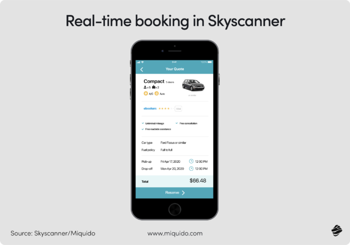 real time booking feature in Skyscanner travel app