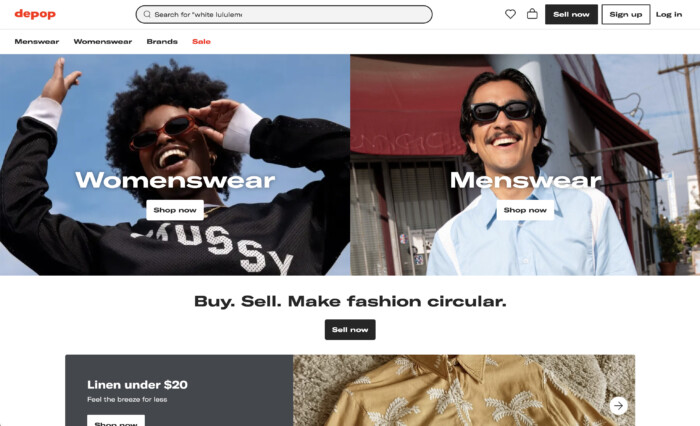 Top online shopping apps: Depop homepage