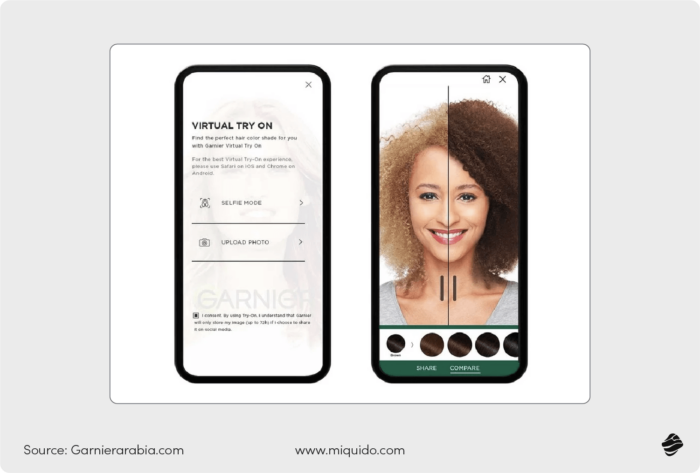 the interface of a virtual try on feature from Garnier.