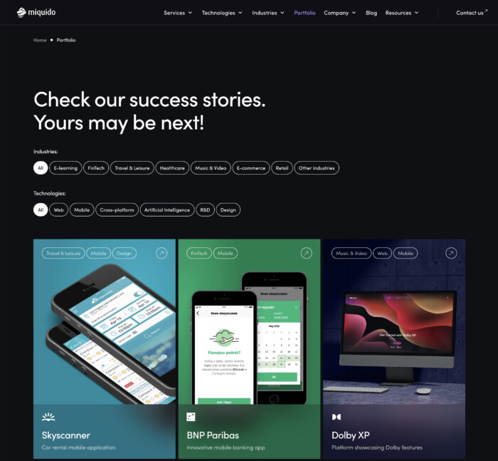 Miquido portfolio Polish nearshoring company