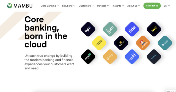 Mambu's homepage screenshot. 