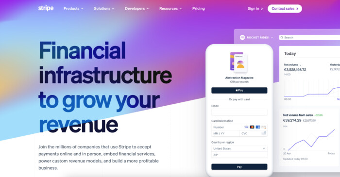 Stripe's website screenshot. 