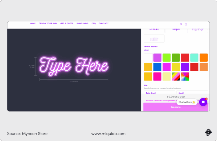myneon store@4x product configurator